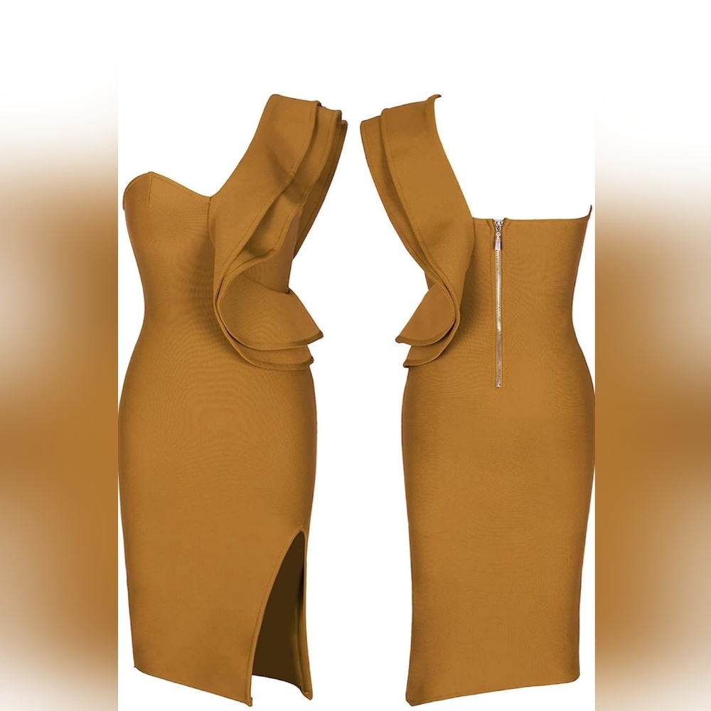 Womens One Shoulder Side Slit Bandage Midi Dress Medium